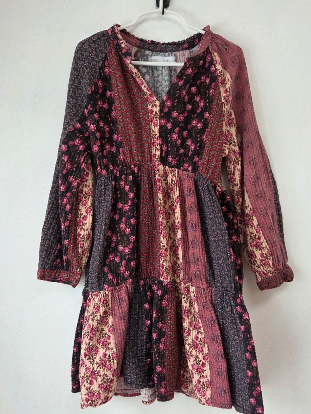 Zara Girls Patchwork Boho Dress Pink Bohemian Cottagecore Size 10